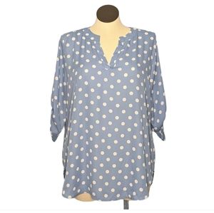 Dress Barn 18/20W Blue White Polka Dot Popover Top
